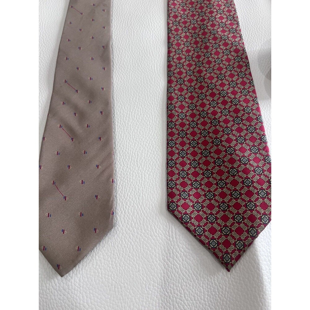 VTG Rare Paco Rabanne Red Brown Silk Tie Necktie Made in Italy Bundle of 2